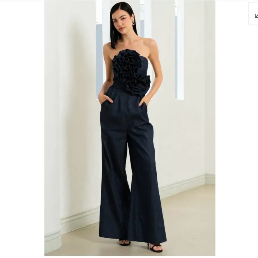 Yumi Kim Ibiza Jumpsuit New Denim Floral Wide Leg